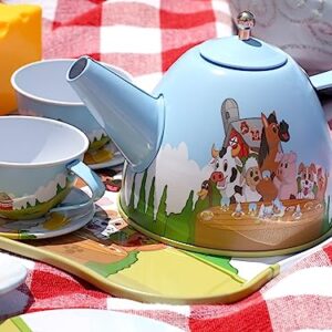 Regal Games Old Macdonald’s Tea Time - Barnyard Animal Designed Kid's Tea Time Set - includes 1 Teapot, 4 Cups, 4 Saucers, 1 Platter & Storage Case - Ideal Birthday & Easter Gift for Ages 5+