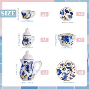 15 Pieces Miniature Porcelain Tea Cup Set Kitchen Miniature Porcelain Set Mini Flower Pattern Teapot Cup Plates Set Dollhouse Kitchen Accessories Set (Retro Flower Style)