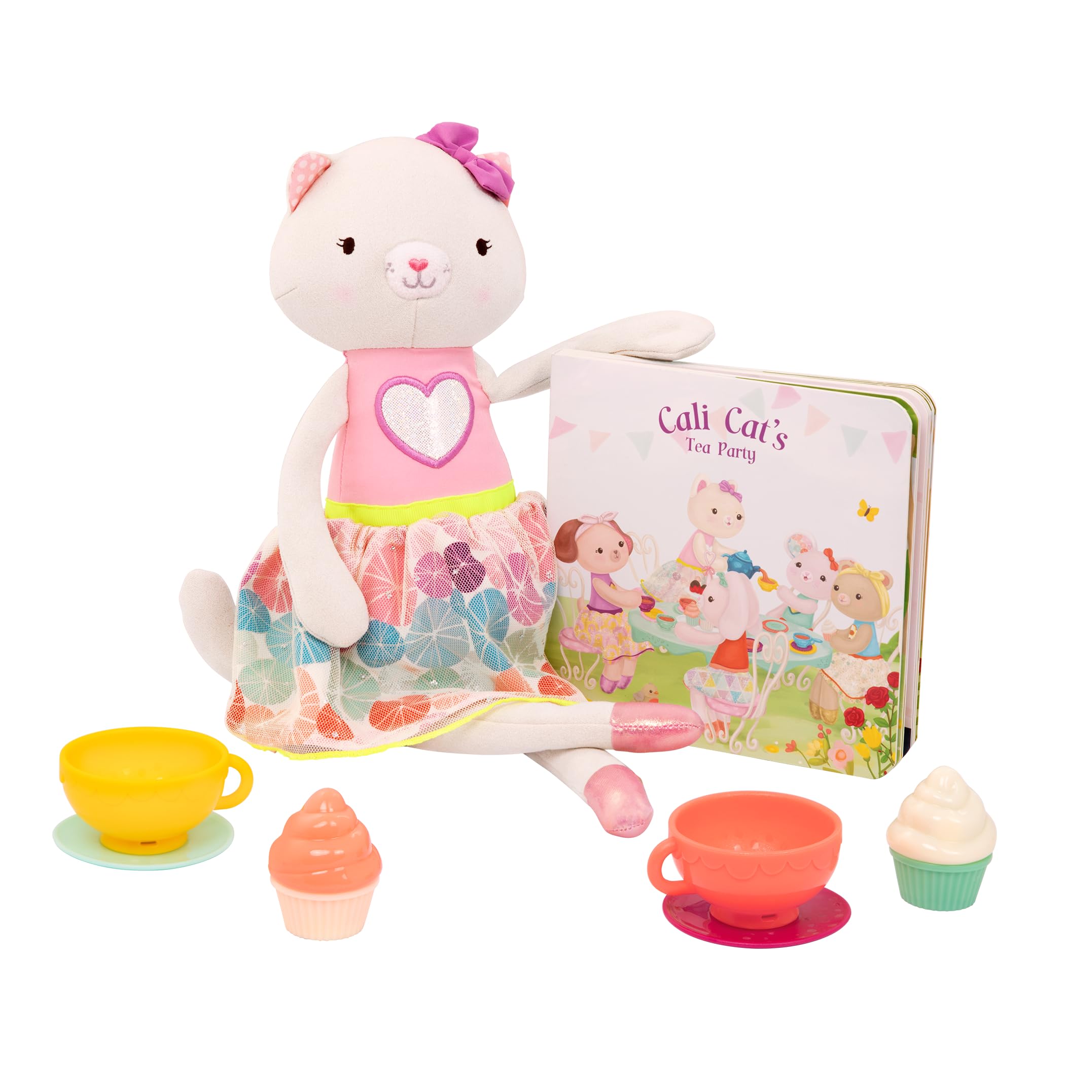 B. toys- Tippy Toes- Cali Cat- Plush Cat Playset- Pretend Play – Tea Party Set – Plush Cat Doll – Board Book – Cups & Play Food – 2 Years +