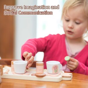 Smartwo Wooden Tea Set for Little Girls, 26 PCS Play Kitchen Accessories for Toddlers Princess Tea Party with Play Food, Pretend Play Tea Set Toy for kids 1 2 3, Improve Imagination and Social Skills