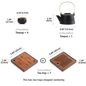 TRENDVEI Japanese Coarse Pottery Tea Set, Chinese Kungfu Loop-Handled Teapot with Infuser, 4 Cups and 1 Tea Tray