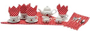 schylling ladybug tea set basket - 23 piece miniature porcelain set with picnic basket - includes service for four - ages 8 and up