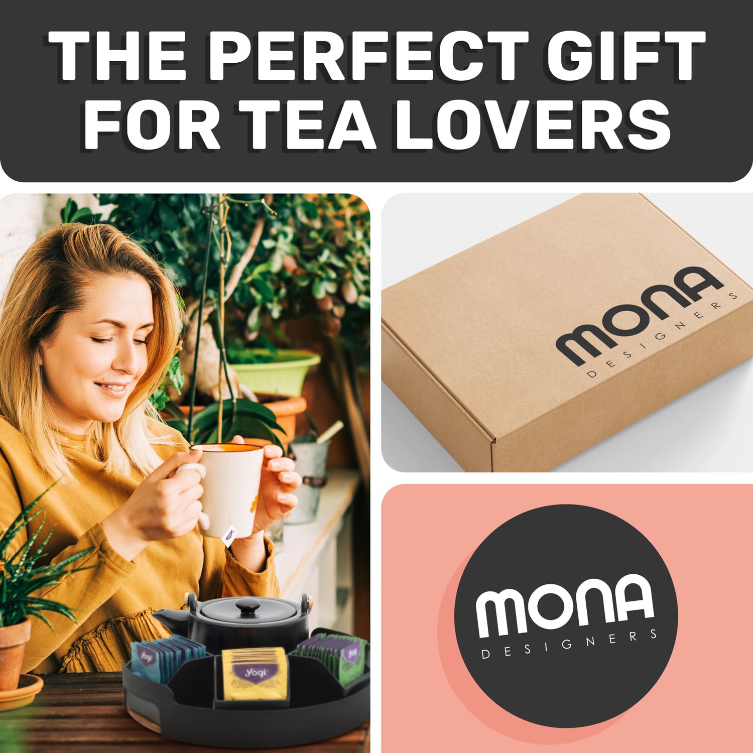 Mona Magnetic Tea Bag Organizer - Set of 6 Individual Tea Bag Holders for The Refrigerator, Counter or Kitchen Shelf. Stylish & Practical Space Saving Tea Organizer (Black)