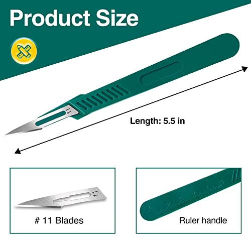 10 PCS Scalpel Blades with #11 Scalpels Surgical Blades,Disposable Blades with Protective Cover,Laboratory Blade-Lab Knives- Carving Blades with Handle-Art Blades Practicing Cutting-Crafts & More