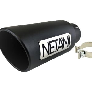 4 inch Inlet to 6 inch Outlet 15 inch Overall Length NETAMI Diesel Exhaust Tip Stainless Steel High Temperature Black Ceramic Coated Clamp-on Rolled Edge Single Wall Overall Length: 15"