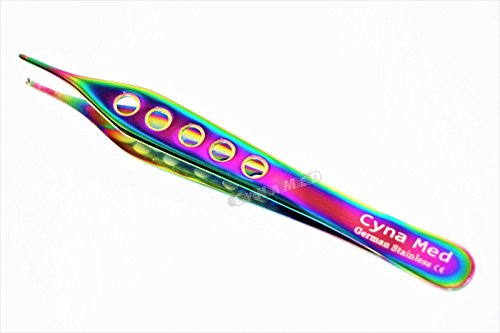 3ea Adson Kocher Tissue Forceps Micro 4.75 Inches 1x2 Teeth German Titanium Rainbow Stainless Steel Dissecting Cynamed