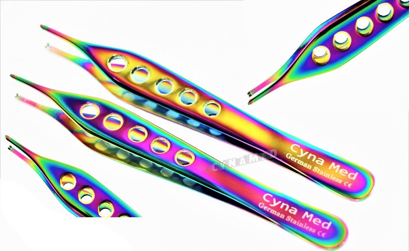 1X2 RAT TOOTHED ADSON TISSUE FORCEPS 4.75 inches 2PCS TITANIUM RAINBOW PREMIUM DISSECTING GERMAN GRADE CYNAMED