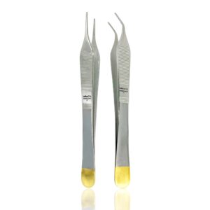 cynamed set of 2 adson forceps with gold handle - 6 in. straight fine point surgical veterinary instruments (serrated)