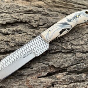 SUSA KNIVES Custom Handmade Rasp Bull Cutter knives horse file steel bull cutter knife, cowboy skinner knife with pancake leather sheath (WHITE)