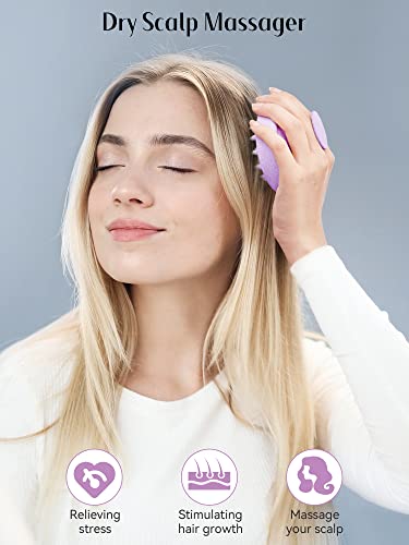 HEETA Scalp Massager Hair Growth, Soft Silicone Bristles to Remove Dandruff and Relieve Itching, Scalp Scrubber for Hair Care Relax Scalp, Shampoo Brush for Wet Dry Hair, Upgraded Material, Purple