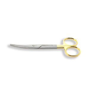 Cynamed TC Mayo Dissecting Scissors with Tungsten Carbide Inserts and Gold Rings - Long, Thick Precision Shears - Medical Grade Premium Quality Stainless Steel (6.75 in, Curved Blades)