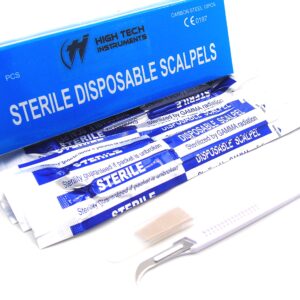 Disposable Scalpels High-Carbon Steel Blades, Plastic Graduated Handle, Sterile, Individually Foil Wrapped, Box of 10 (Disposable Scalpel #12)