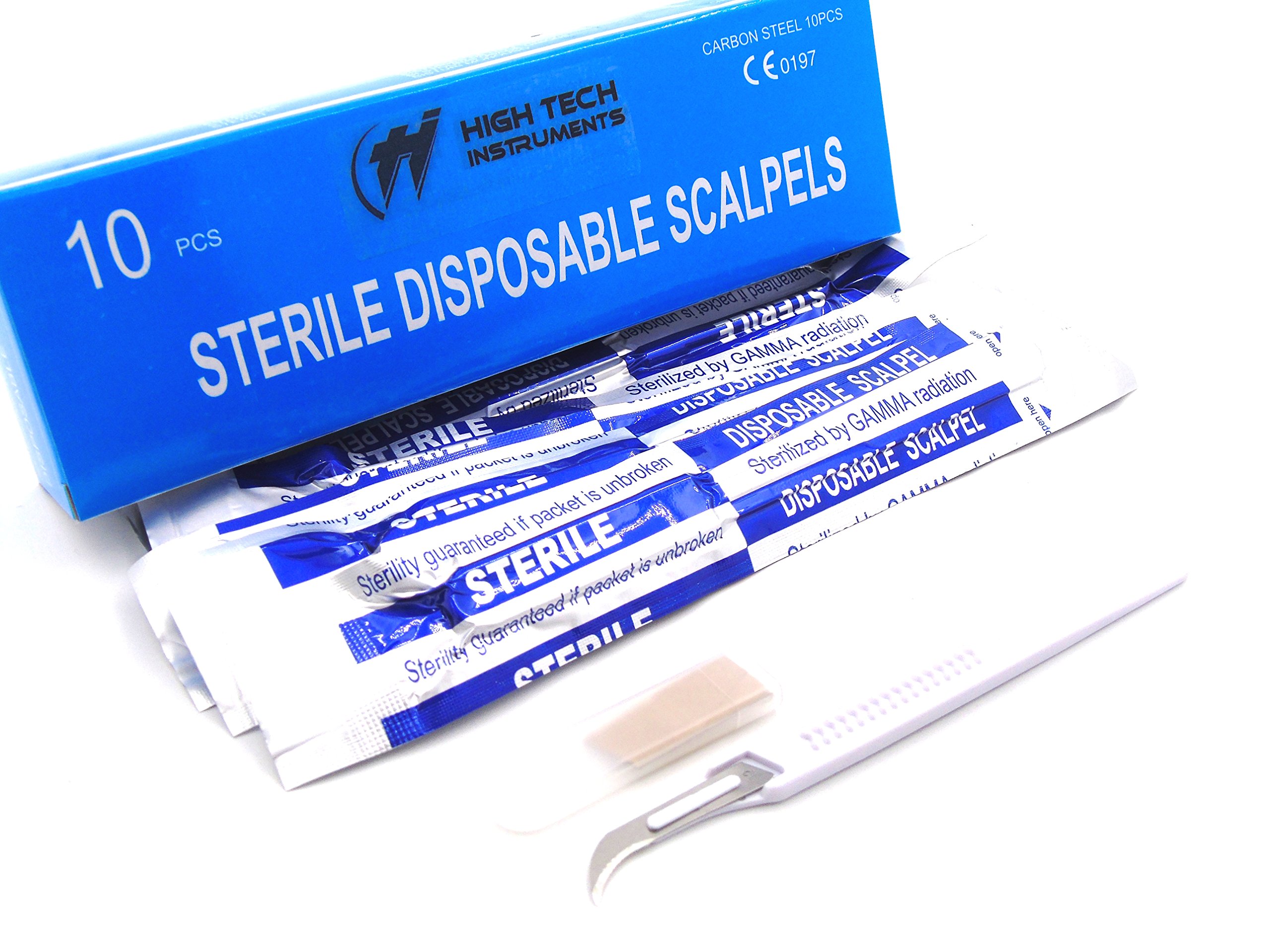 Disposable Scalpels High-Carbon Steel Blades, Plastic Graduated Handle, Sterile, Individually Foil Wrapped, Box of 10 (Disposable Scalpel #12)