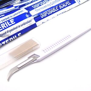 Disposable Scalpels High-Carbon Steel Blades, Plastic Graduated Handle, Sterile, Individually Foil Wrapped, Box of 10 (Disposable Scalpel #12)