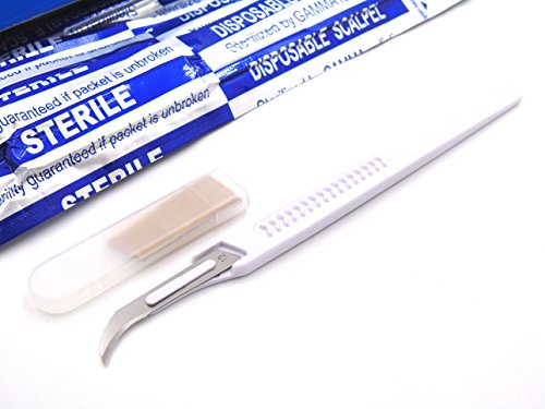 Disposable Scalpels High-Carbon Steel Blades, Plastic Graduated Handle, Sterile, Individually Foil Wrapped, Box of 10 (Disposable Scalpel #12)