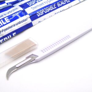 Disposable Scalpels High-Carbon Steel Blades, Plastic Graduated Handle, Sterile, Individually Foil Wrapped, Box of 10 (Disposable Scalpel #12)