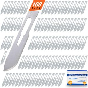 Pack of 100 Surgical Blades 10 Disposable Scalpel Blades, Size 10 Scalpel Blades for Surgical Knife Scalpel handle, High Carbon Steel Dermablade Surgical Blades. Individually Wrapped 10 Blade, Sterile