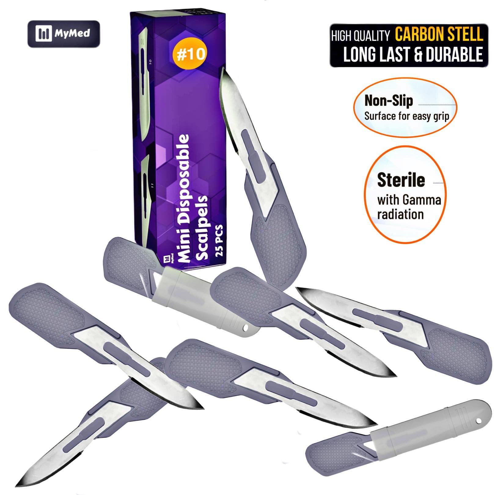 MyMed Disposable Mini #10 Scalpel Dermablade | Mini Box Cutter #10 Sharp Carbon-Steel #10 Scalpel Blades | Pack of 25 for Dermaplaning, Podiatry, Opening Boxes and Mail, Crafts & More