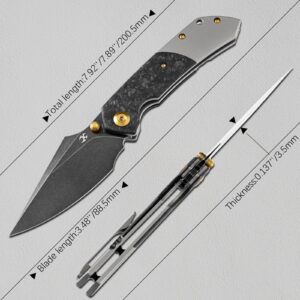 KANSEPT Fenrir Pocket Folding Knives for Men Women EDC Camping Folding Knives 3.48'' CPM-S35VN Blade with Shred Carbon Fiber Titanium Handle Everyday Carry K1034A1