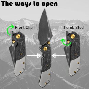 KANSEPT Fenrir Pocket Folding Knives for Men Women EDC Camping Folding Knives 3.48'' CPM-S35VN Blade with Shred Carbon Fiber Titanium Handle Everyday Carry K1034A1