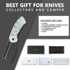 KANSEPT Pocket Knives XL Korvid Cleaver Style, Pocket Knife 3.55'' Black TiCn Coated 154CM Blade Heavy Pocket Folding Knifves with G10 Flag Print Handle EDC Folding Knife T1030B5