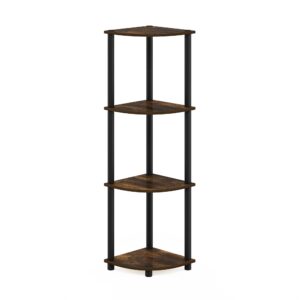 Furinno Turn-N-Tube 4-Tier Corner Display Rack Multipurpose Shelving Unit, Round, Amber Pine/Black