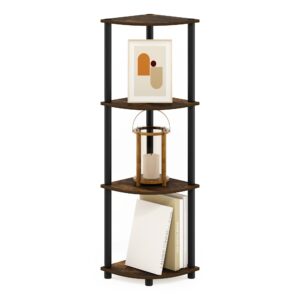 Furinno Turn-N-Tube 4-Tier Corner Display Rack Multipurpose Shelving Unit, Round, Amber Pine/Black