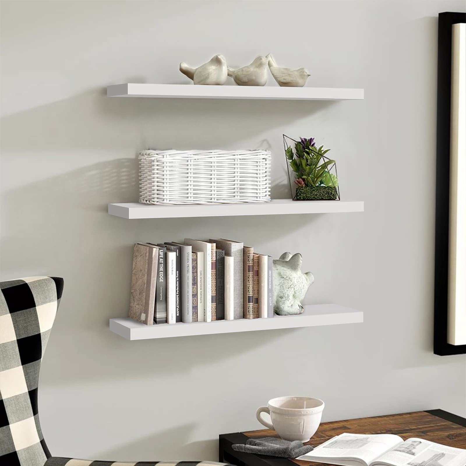 ISYOKE White Floating Shelves Set of 3 Wall Mounted Modern Floating White Shelf for Wall, Floating White Wall Shelf for Bathroom,Bedroom, Living Room,Kitchen