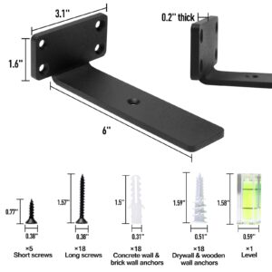 HITOMEN Heavy Duty Floating Shelf Brackets, 6-Inch (1/5'' Thick) Hidden Shelves Hardware, Cast Iron L Brackets, Rustic Industrial Black Metal Wall Shelving Supports, 4 Pack