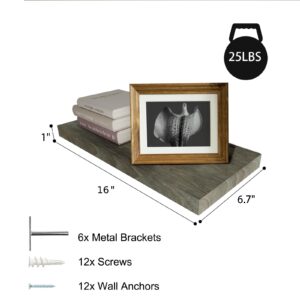 Floating Shelves Wall Shelf Solid Wood Mounted Storage for Bedroom Living Room Set of 3, Rustic Grey Wall Shelves