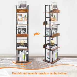 Bikoney Bookshelves 5-Tier, Rotating Bookshelf Tower for Corner, Small Bookcase, Tall Industrial Bookshelf, Narrow Bookshelf, Wood and Metal Black