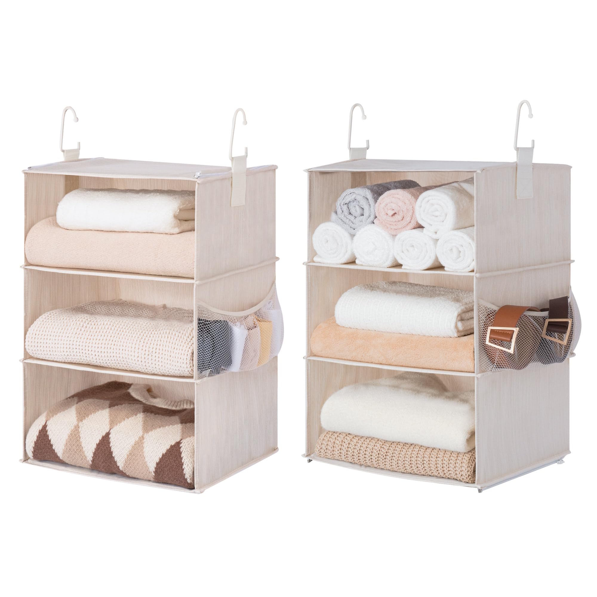 StorageWorks 6-Shelf Hanging Closet Organizers, Two 3-Shelf Separable Closet Hanging Shelves, 13" D x 15" W x 48 ¼"H, Mixing of Beige, White & Ivory