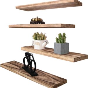 HXSWY 24 Inch Rustic Floating Shelves for Wall Decor Farmhouse Wood Wall Shelf for Bathroom Kitchen Bedroom Living Room Set of 4 Light Brown