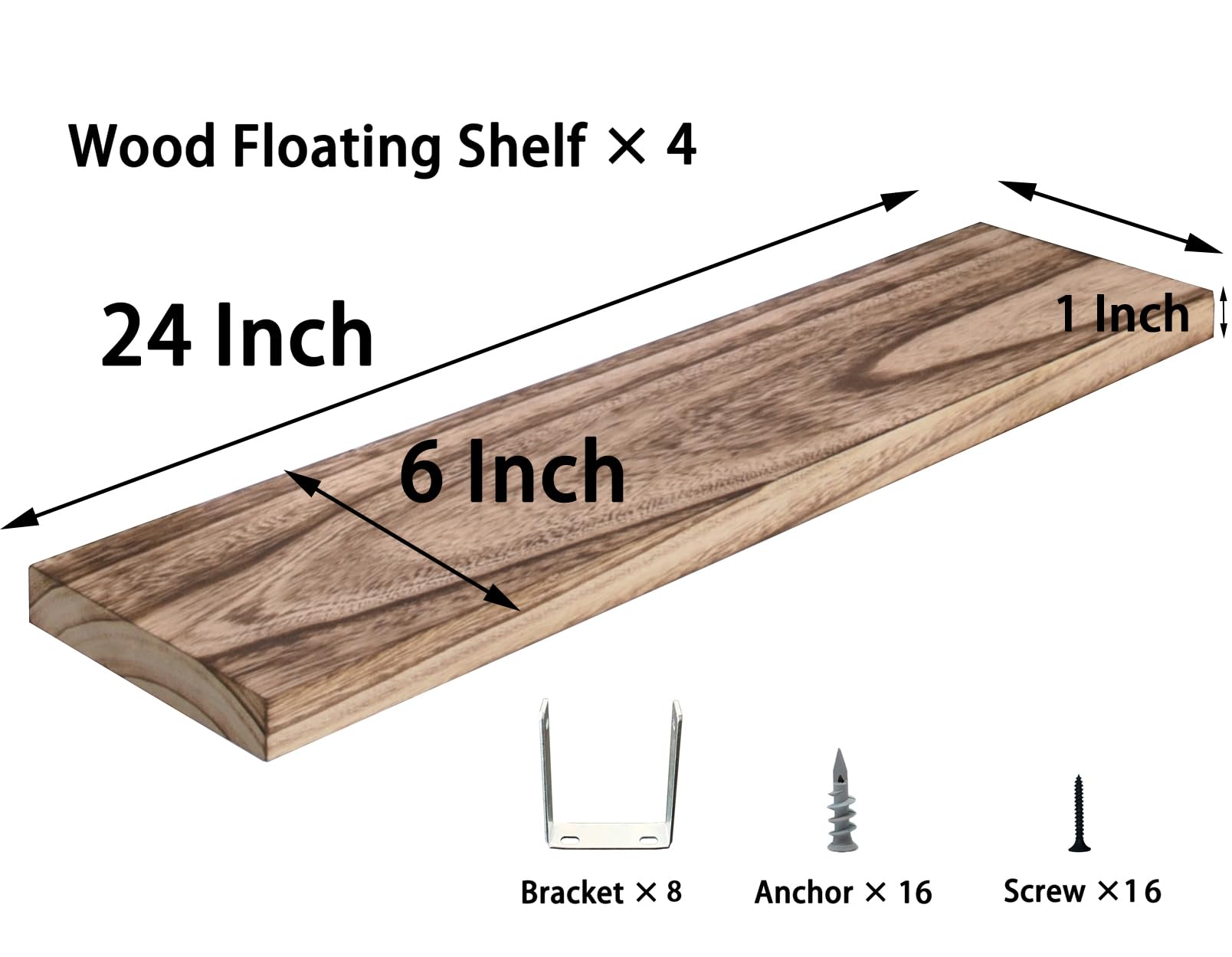 HXSWY 24 Inch Rustic Floating Shelves for Wall Decor Farmhouse Wood Wall Shelf for Bathroom Kitchen Bedroom Living Room Set of 4 Light Brown