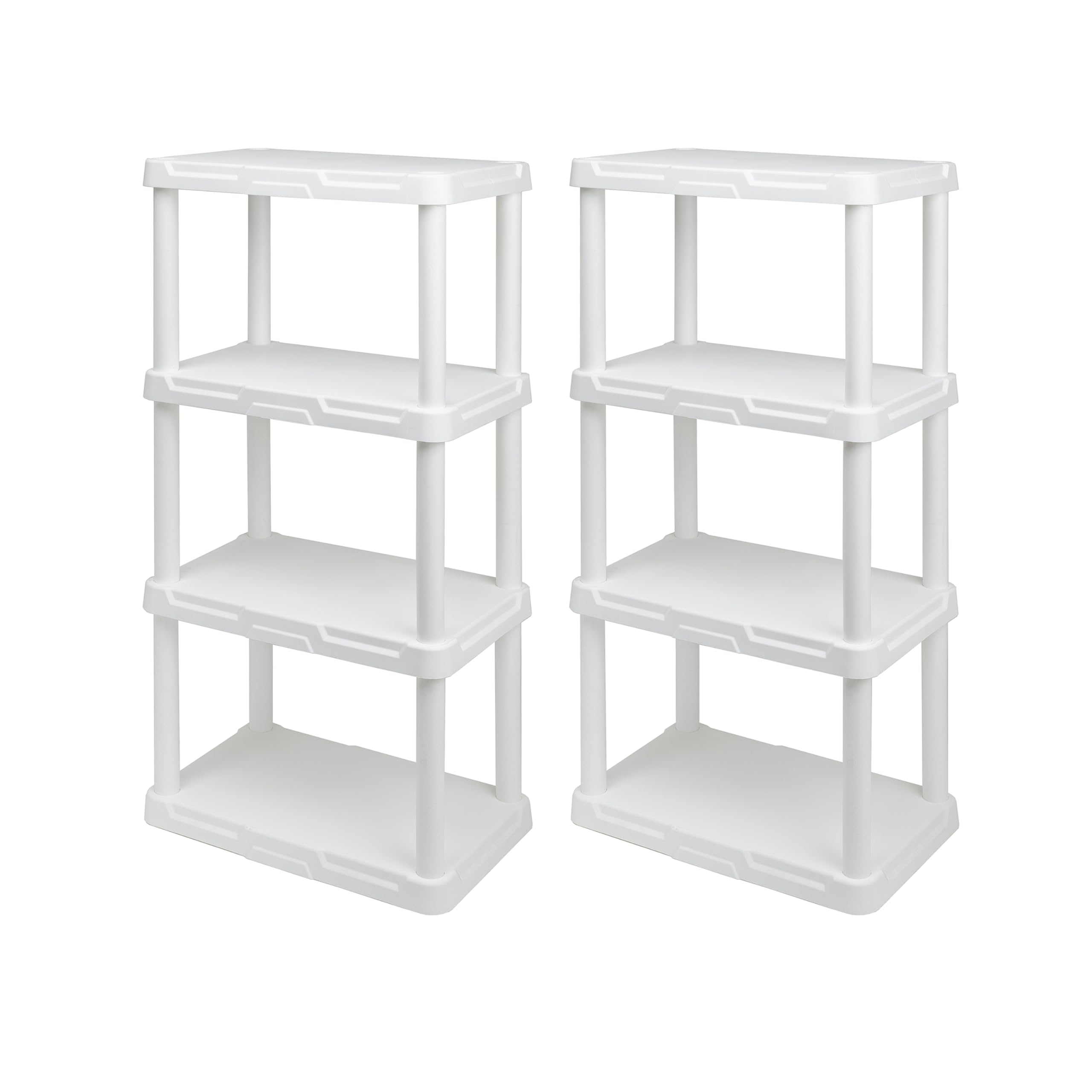 BLACK+DECKER, WHITE, 4-Tier Light Duty Storage Shelf, 50lbs/Shelf (47”H x 22.1”W x 14.3”D), Plastic Shelving Unit, Made in The USA [2 Pack]