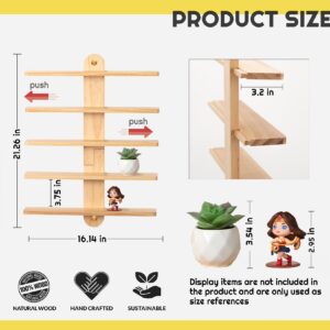 Panalo Wooden Floating Shelves for Wall, Small Wood Display Shelves Rack for Collectibles-Figures, Mini Decor, Toy, Toniebox - 16 inches Sliding Trinket Shelf with 2 Types of Installation