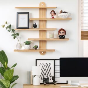 Panalo Wooden Floating Shelves for Wall, Small Wood Display Shelves Rack for Collectibles-Figures, Mini Decor, Toy, Toniebox - 16 inches Sliding Trinket Shelf with 2 Types of Installation