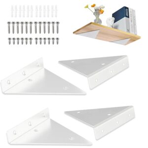 4 park floating shelf bracket 4 x 3 inch, white 4 inch shelf bracket, floating shelves brackets, floating shelf hardware, space saving small hidden shelf brackets 4 inch for home decor (white)