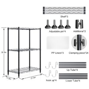 SsngygHme 3 Tier Shelves Storage, Wire Shelf Unit, Standing Adjustable Metal Shelves Organizer, Storage Racks for Restaurant Garage Pantry Kitchen Garage（Medium，11.8" W x 21.5" L x 35.5" H）