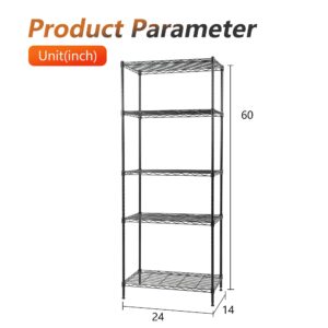 FDW Shelves,Wire Shelving Utility Storage Shelves Shelving Unit NSF Certified Height Adjustable Metal 5 Tier Shelves Easy Assembly 24" L x 14" W x 60" H,Black