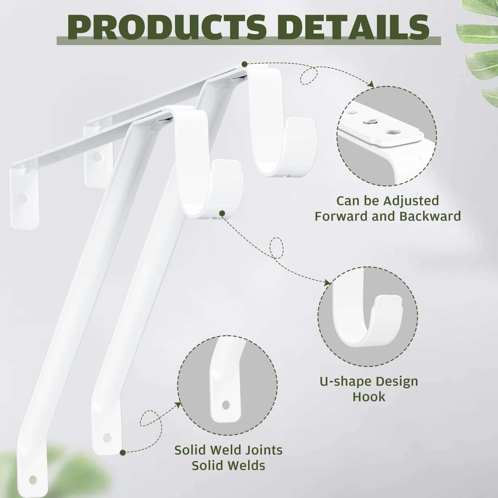 Gisafai 8 Pack White Adjustable Shelf Rod Support Bracket 12x9.8x1 Inch Heavy Duty Metal Wall Mount Rod Bracket with Rod Holders Closet Rod Support Bracket Clothes Storage Hanger for Shelf Closet Rod