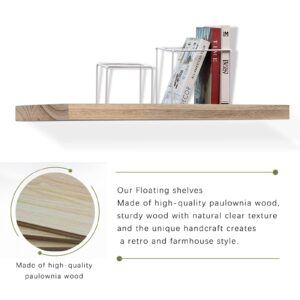 Floating Shelves, Rustic Solid Wood Shelves Set of 3,Floating Shelves for Wall Mounted, Durable Natural Bathroom Wall Shelves with Bedroom,Kitchen,Living Room,Office Storage Decor (Light Brown)