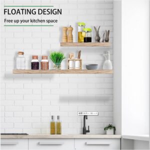 Floating Shelves, Rustic Solid Wood Shelves Set of 3,Floating Shelves for Wall Mounted, Durable Natural Bathroom Wall Shelves with Bedroom,Kitchen,Living Room,Office Storage Decor (Light Brown)