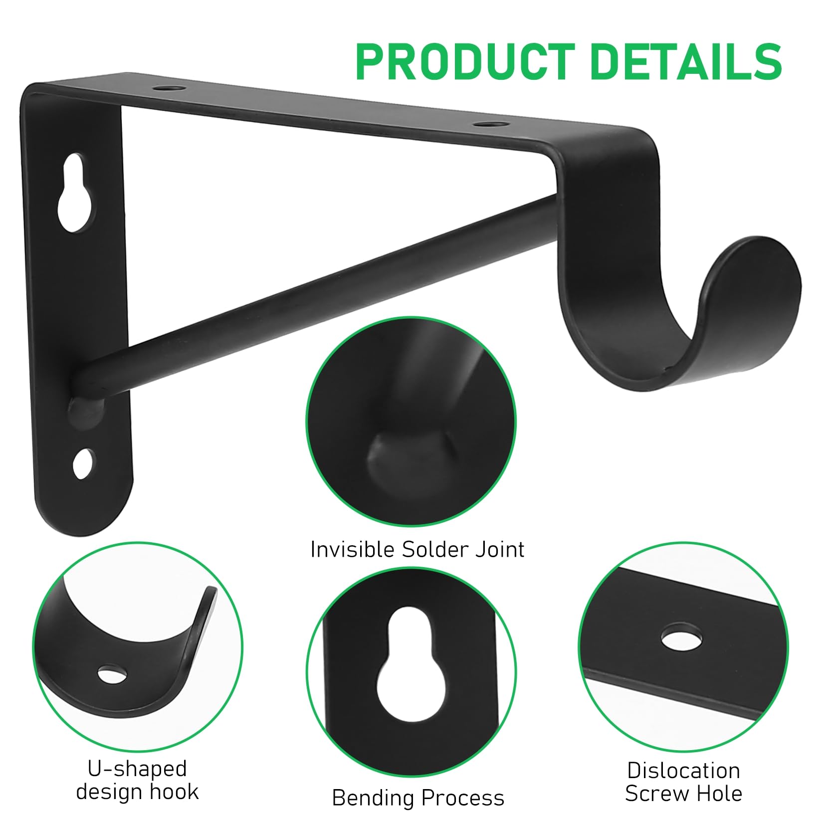 Shelf and Rod Brackets, 4 Pcs Closet Shelf & Rod Brackets Wall Mounted, Heavy Duty Closet Shelf Brackets, Closet Brackets with Rod Holder, Closet Shelves Support Brackets with Screws, Black