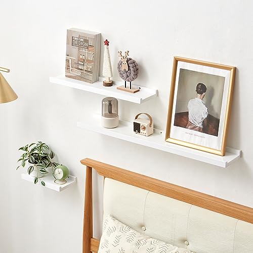 TREOAKWIS 12 inch White Floating Shelves Oak Wall Shelf Natural Wood Wall Mounted Display Picture Ledge Shelf for Home Office Living Room Bedroom Wall Storage Shelf 6X12inch