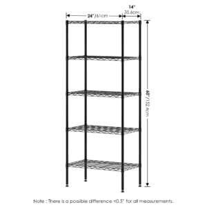 Furinno Wayar 5-Tier Metal Storage Shelf Rack, 24 x 14 x 60, Black