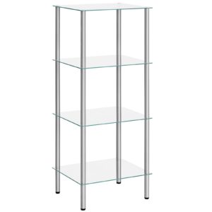 HOOBRO Glass Shelf, 4 Tier Standing Shelf Unit, Durable Glass Shelving Stand for Small Space, Space-Saving, for Bathroom, Bedroom, Home Office, Tempered Glass, Steel Frame, Silver SV04CJ01