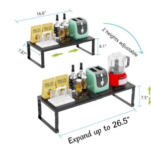 Jojocross Expandable adjustable stackable kitchen organizer, spice rack,Metal Pantry Storage Shelves Rack,Counter Shelf for Cabinets, Countertop, Cupboard(1 PACK/MEDIUM/BLACK)