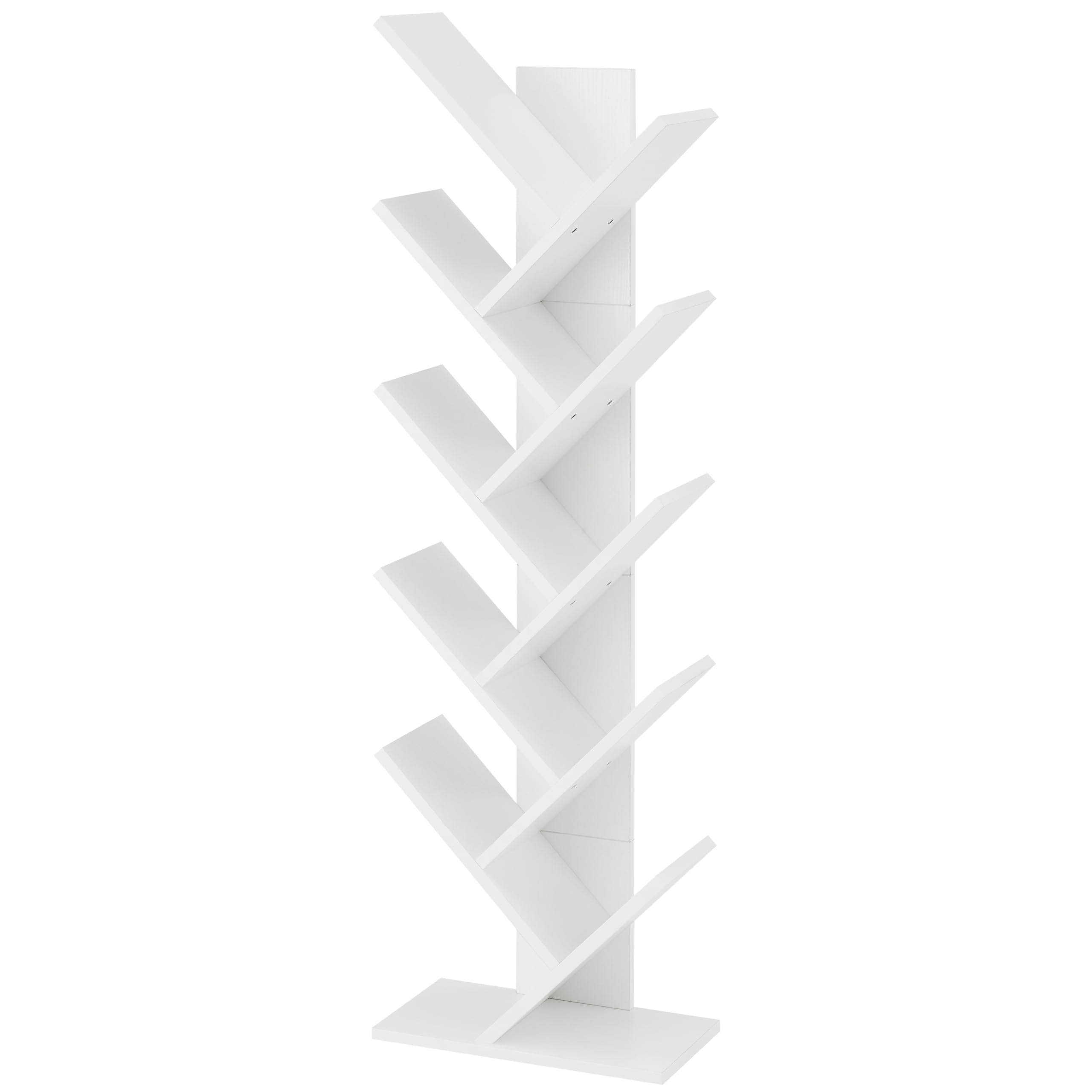 Hoctieon 10 Tier Tree Bookshelf, 10 Shelf Bookcase, Free Standing Tree Bookcase, Display Floor Standing Shelf for Books, Book Shelf Organizer, White