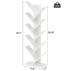 Hoctieon 10 Tier Tree Bookshelf, 10 Shelf Bookcase, Free Standing Tree Bookcase, Display Floor Standing Shelf for Books, Book Shelf Organizer, White